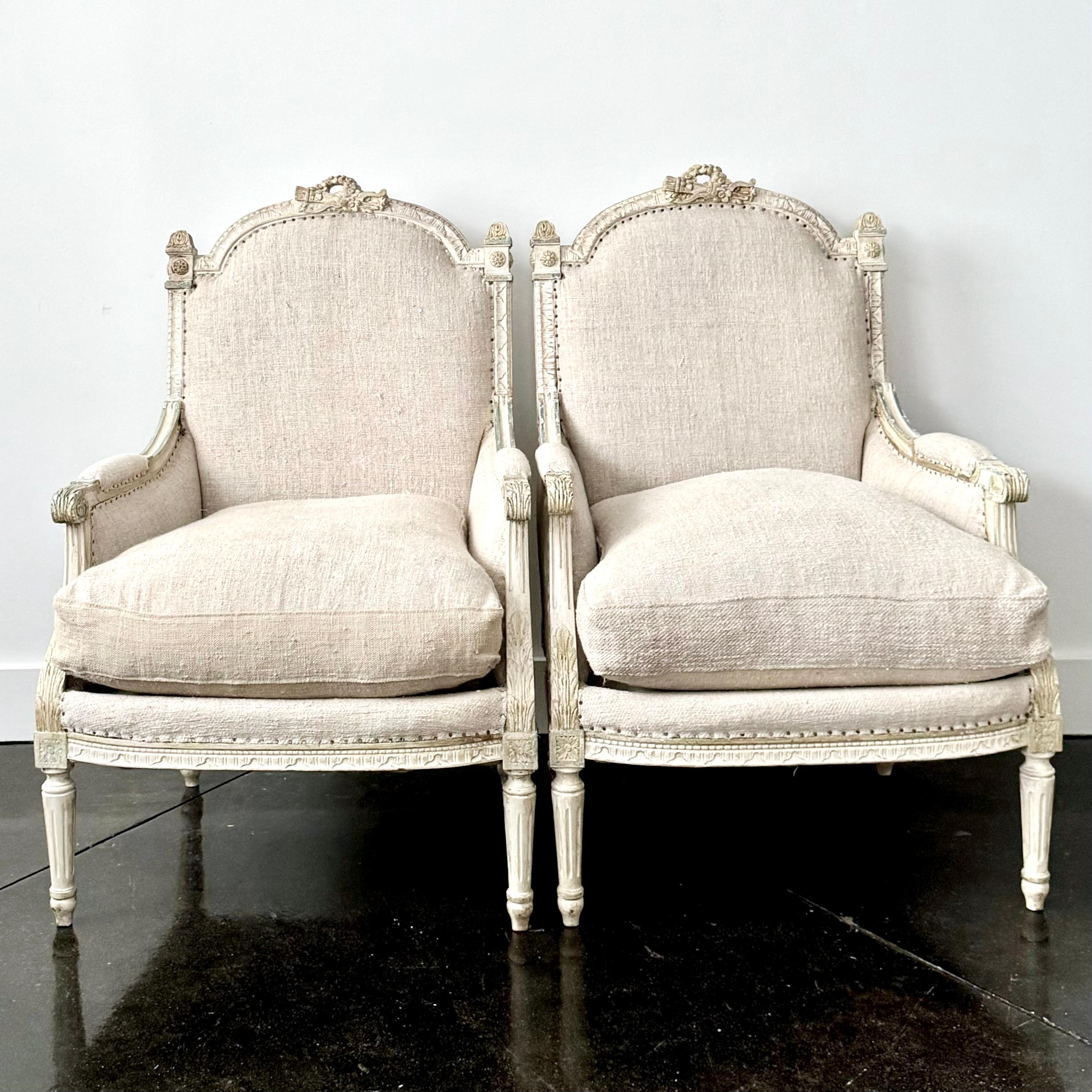 Pair of 19th Century French Louis XVI Style Bergères 4