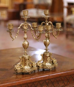 Pair of 19th Century French Louis XVI Style Bronze Four-Light Candelabras