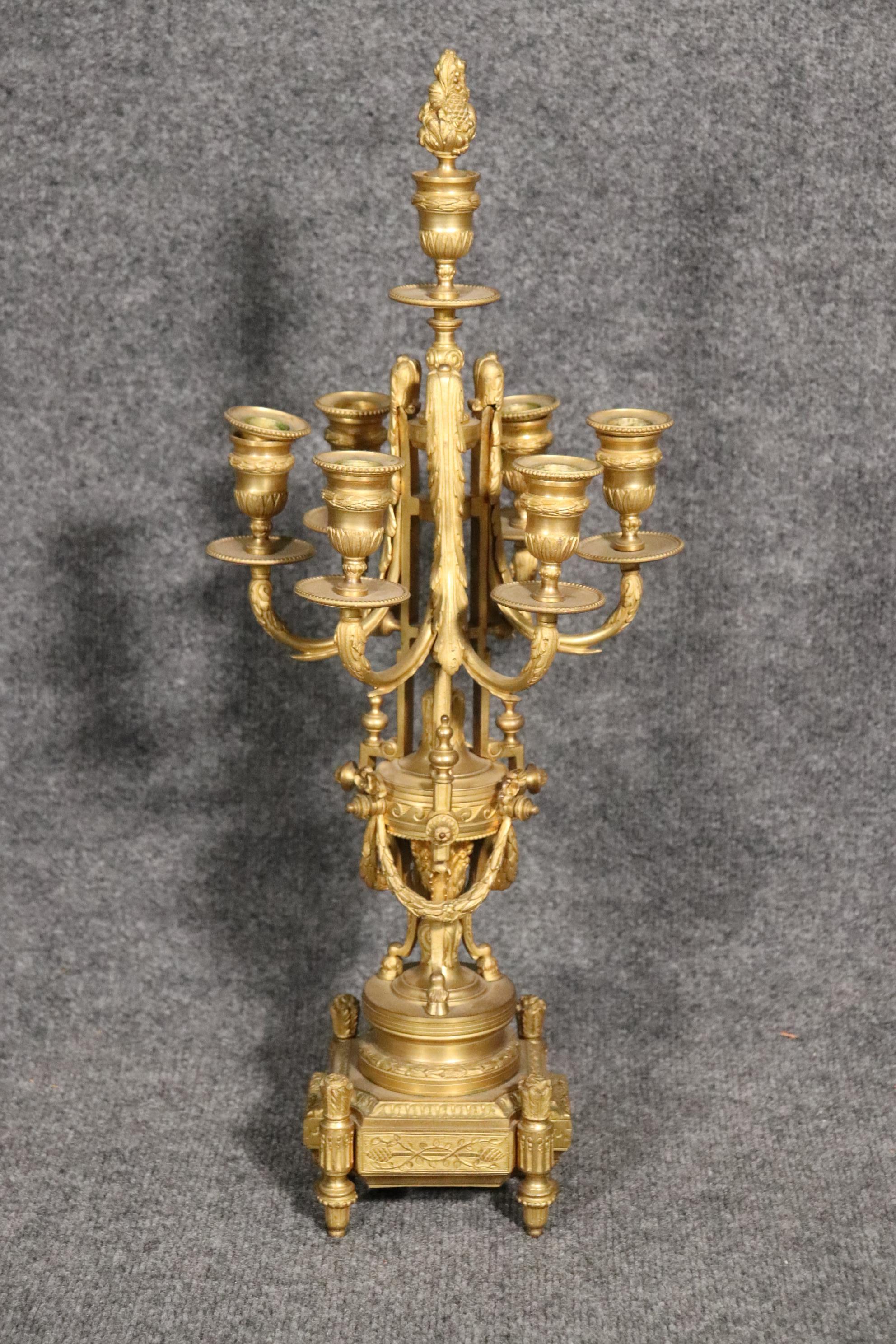 Cast Pair of 19th Century French Louis XVI Style Bronze Ormolu Candelabras For Sale