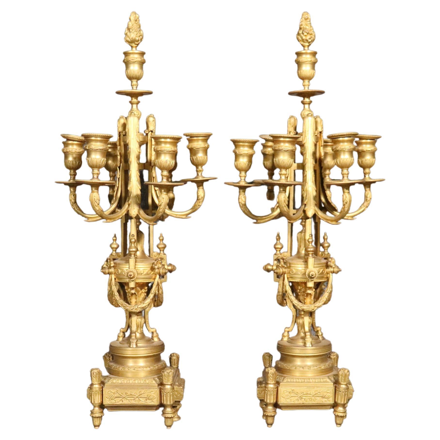 Pair of 19th Century French Louis XVI Style Bronze Ormolu Candelabras For Sale