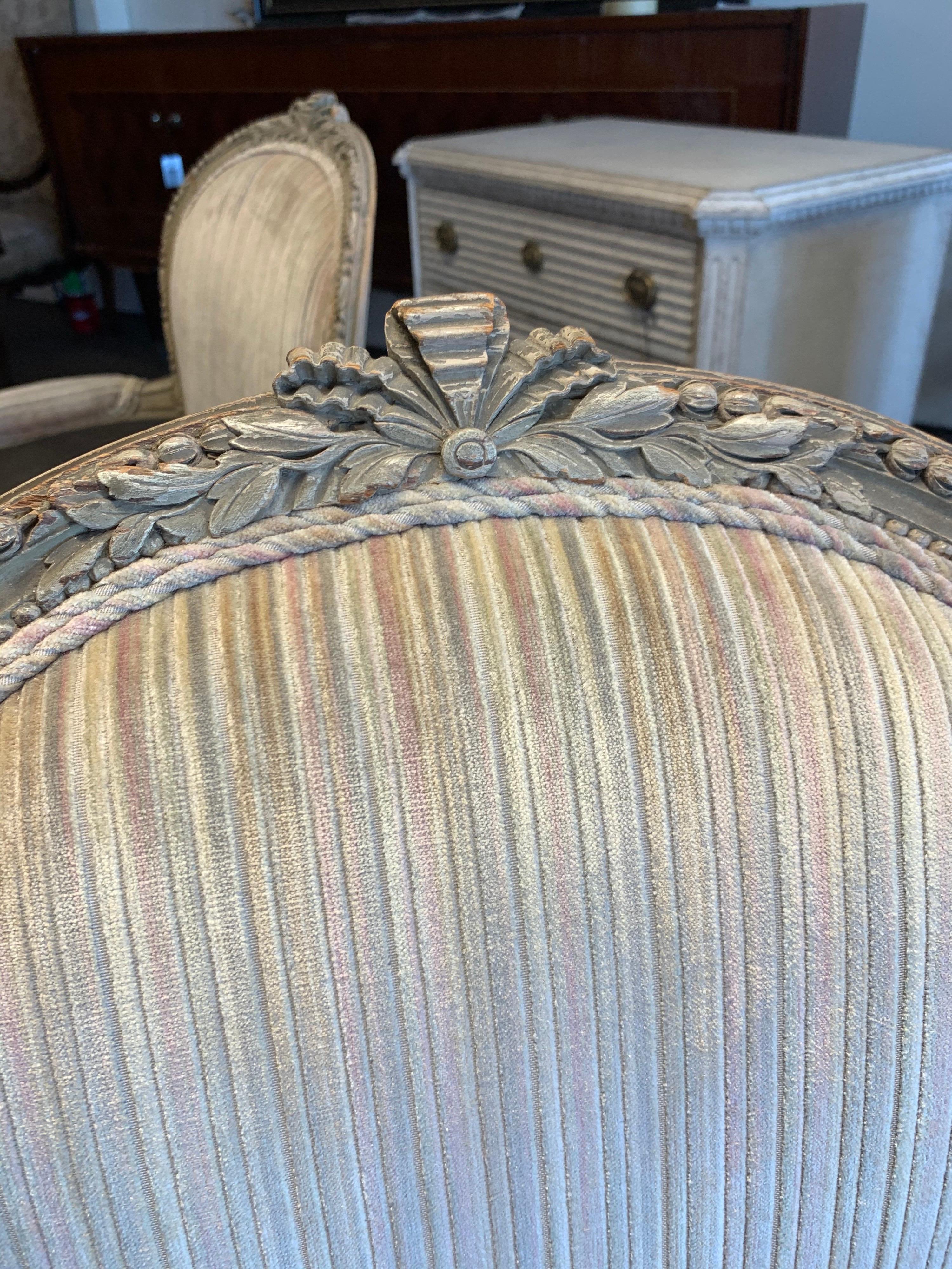 Pair of 19th Century French Louis XVI Style Carved and Painted Armchairs In Good Condition In Dallas, TX