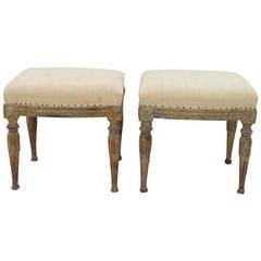 Pair of 19th Century French Louis XVI Style Carved Stools or Tabourets