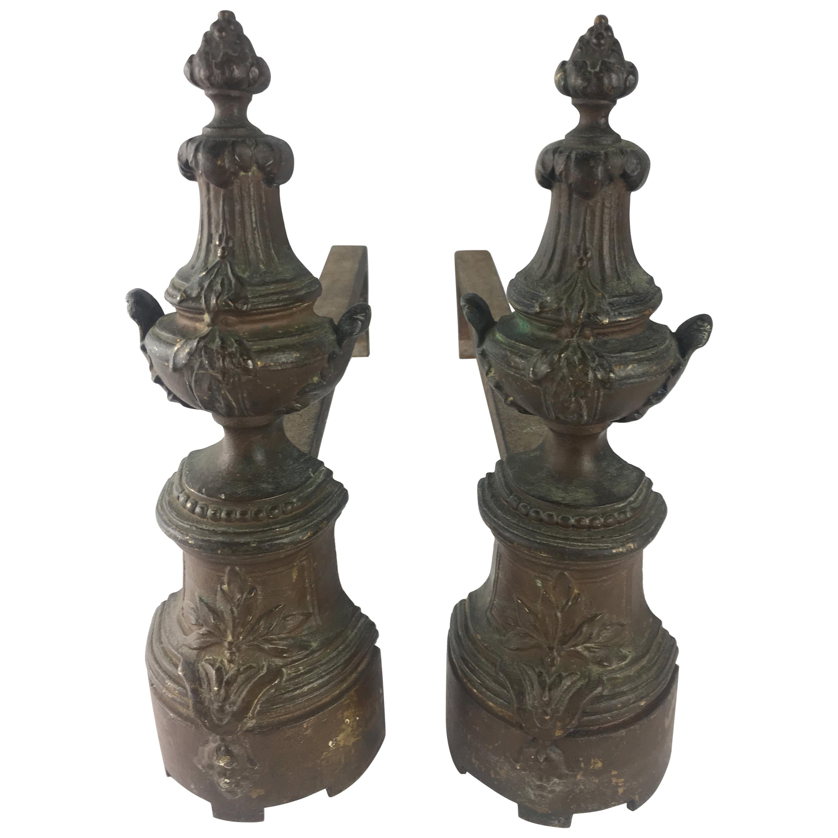 Pair of 19th Century French Louis XVI Style Chenets or Andirons For Sale