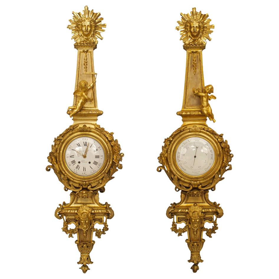 Pair of Louis XVI Ormulu Wall Clocks & Barometers