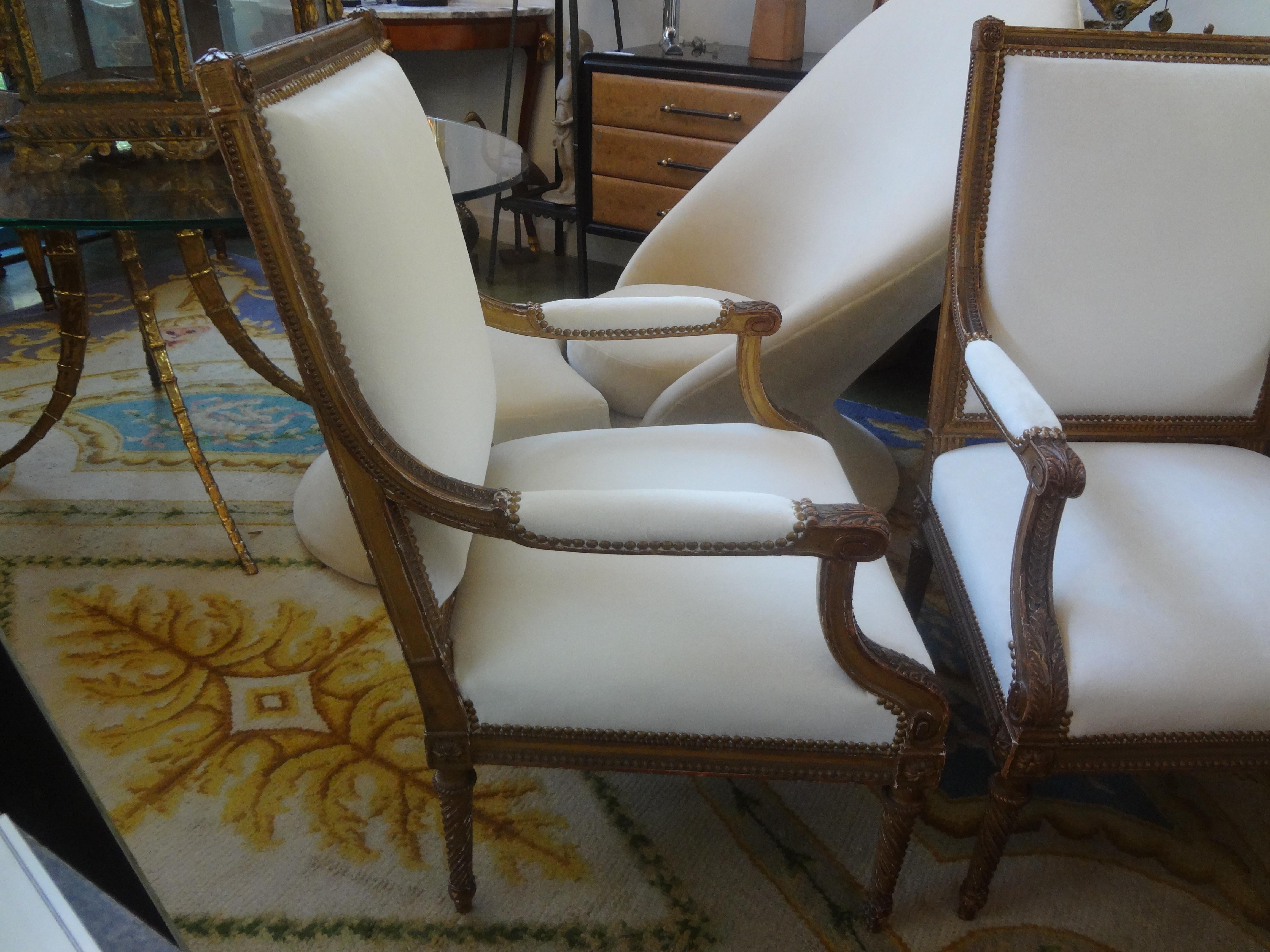 Pair of 19th Century French Louis XVI Style Giltwood Chairs 4