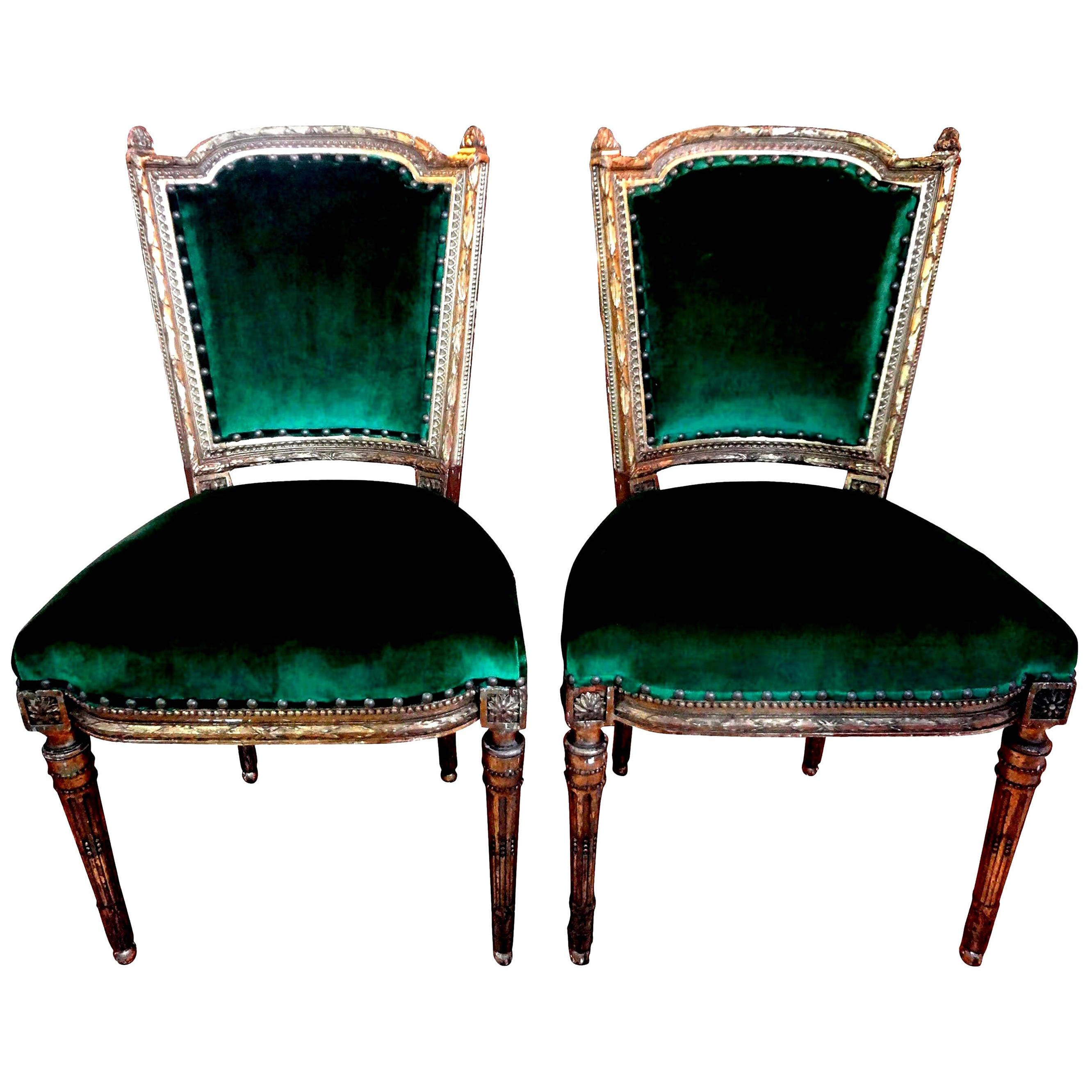 19th Century Aubusson Tapestry French Chairs with Giltwood, Pair For Sale at 1stDibs