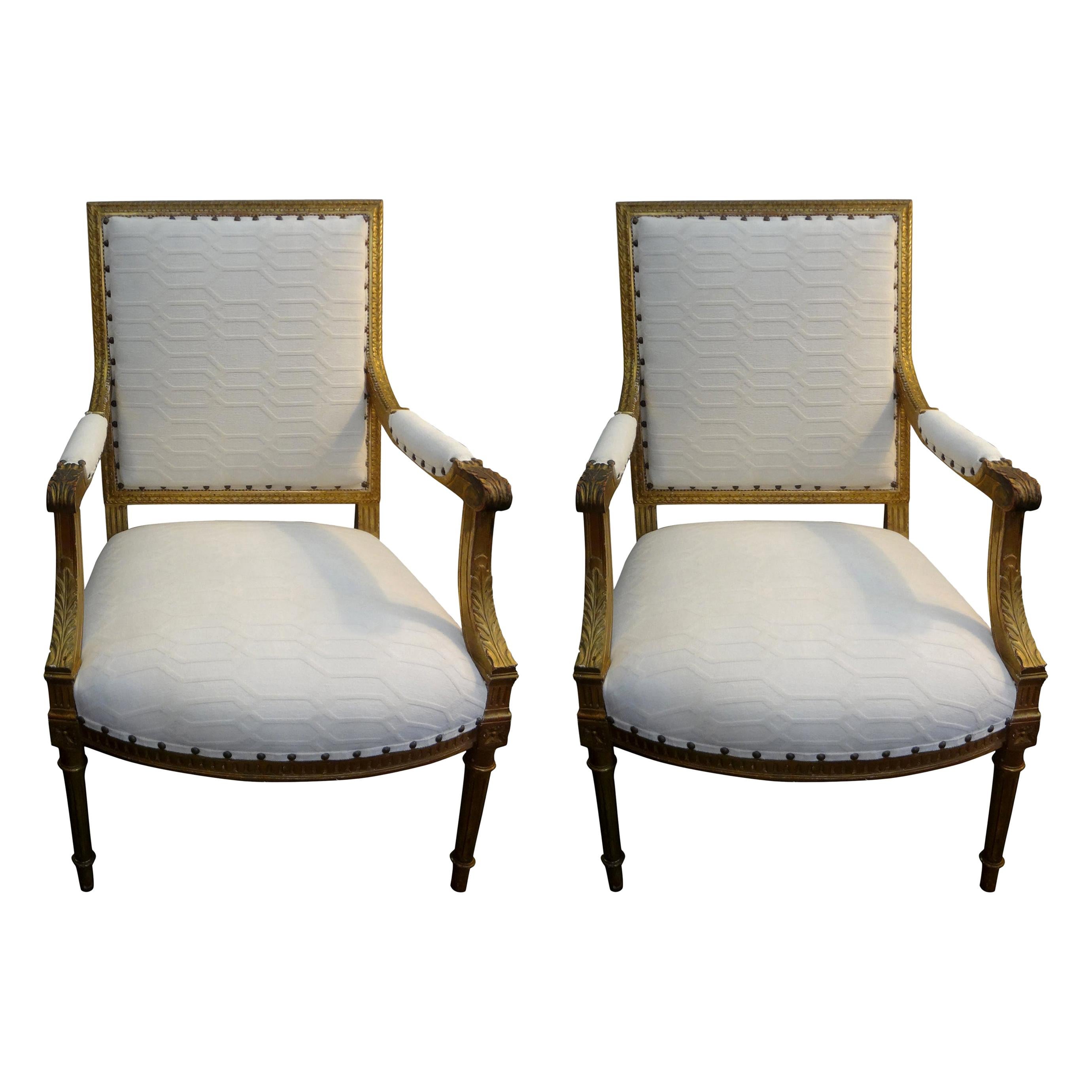 Pair of 19th Century French Louis XVI Style Giltwood Chairs