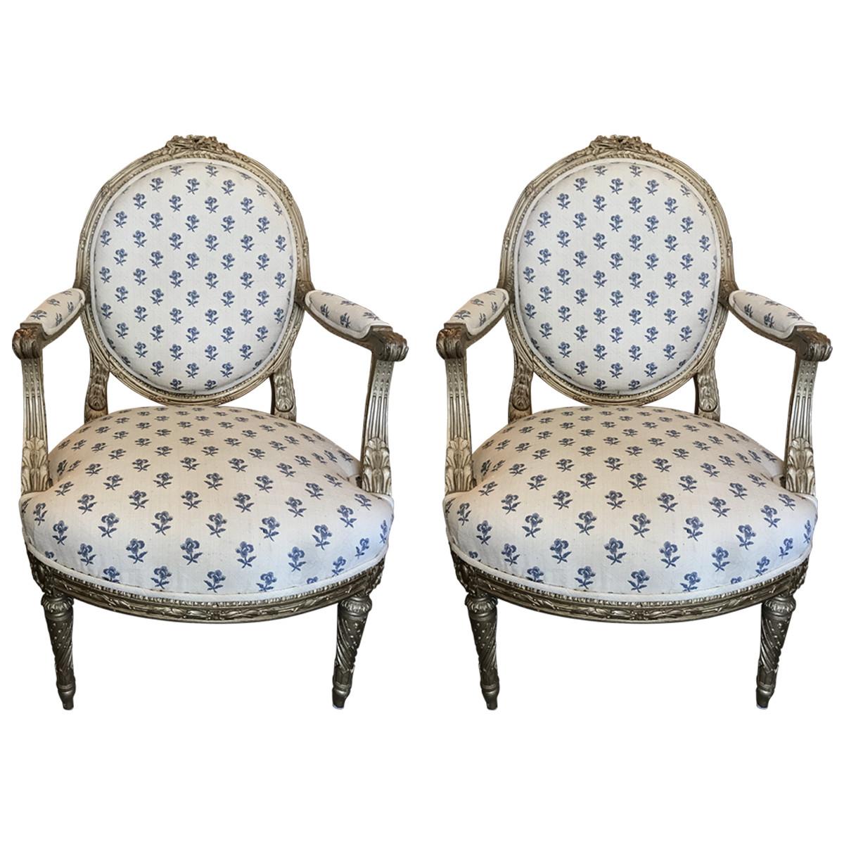 Pair of 19th Century French Louis XVI Style Giltwood Fauteuil