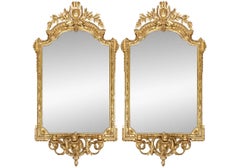 Pair Of 19th Century French Louis XVI Style Giltwood Mirrors With Candleabras