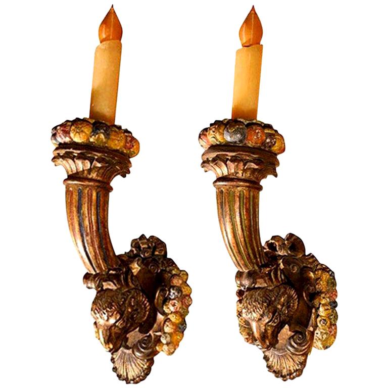 Pair of 19th Century French Louis XVI Style Giltwood Torch Sconces