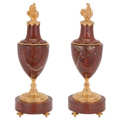 Pair of 19th Century French Louis XVI Style Marble and Ormolu Decorative Urns