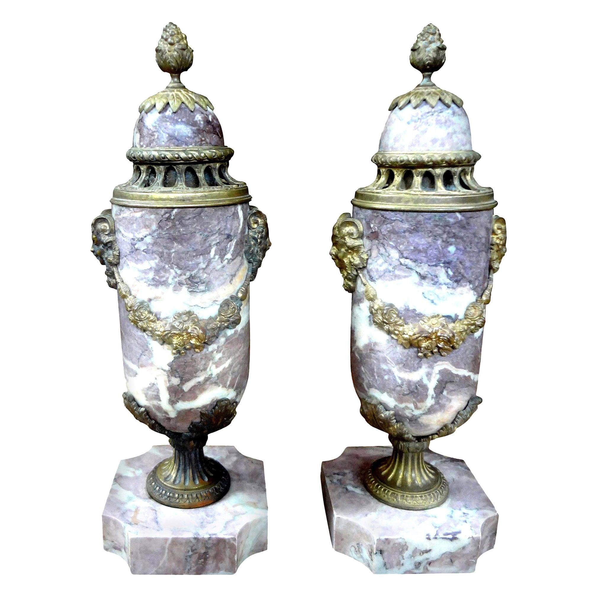 Pair of 19th Century French Louis XVI Style Marble Urns or Cassolettes