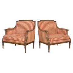 Pair of 19th Century French Louis XVI Style Oversized Bergere Marquise Armchairs