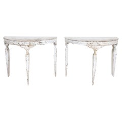 Pair of 19th Century French Louis XVI Style Painted Demilune Console Tables