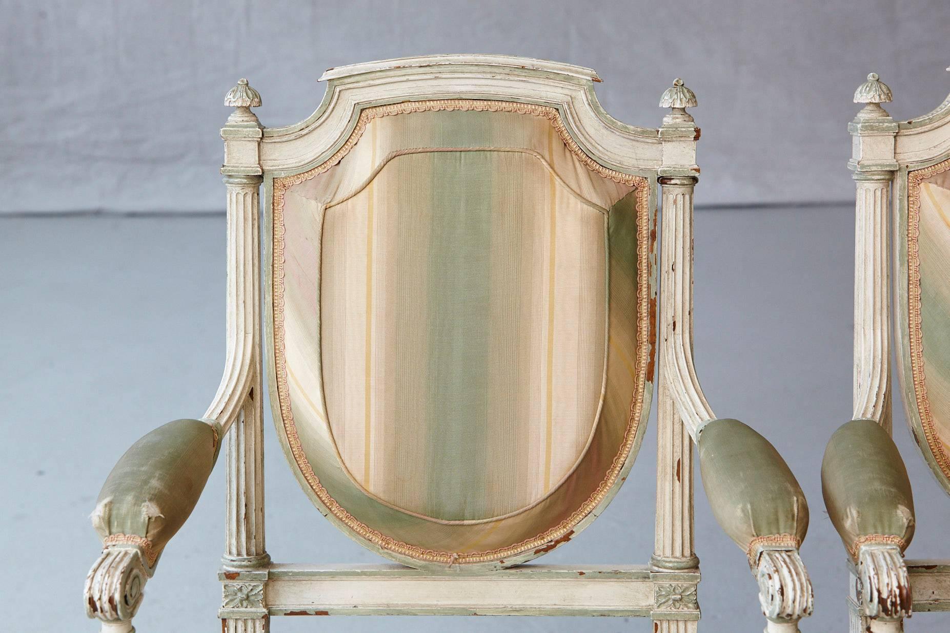 Pair of 19th Century French Louis XVI Style Painted Fauteuils For Sale 3