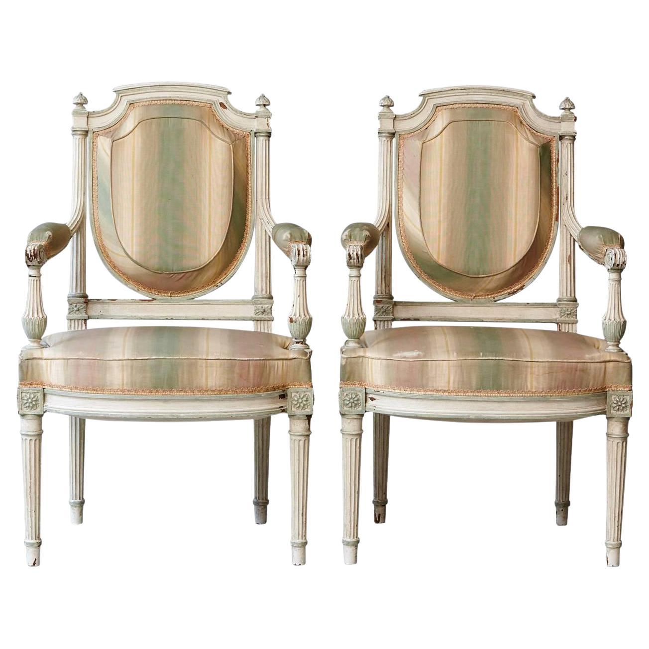 Pair of 19th Century French Louis XVI Style Painted Fauteuils For Sale