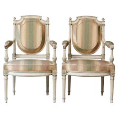 Pair of 19th Century French Louis XVI Style Painted Fauteuils