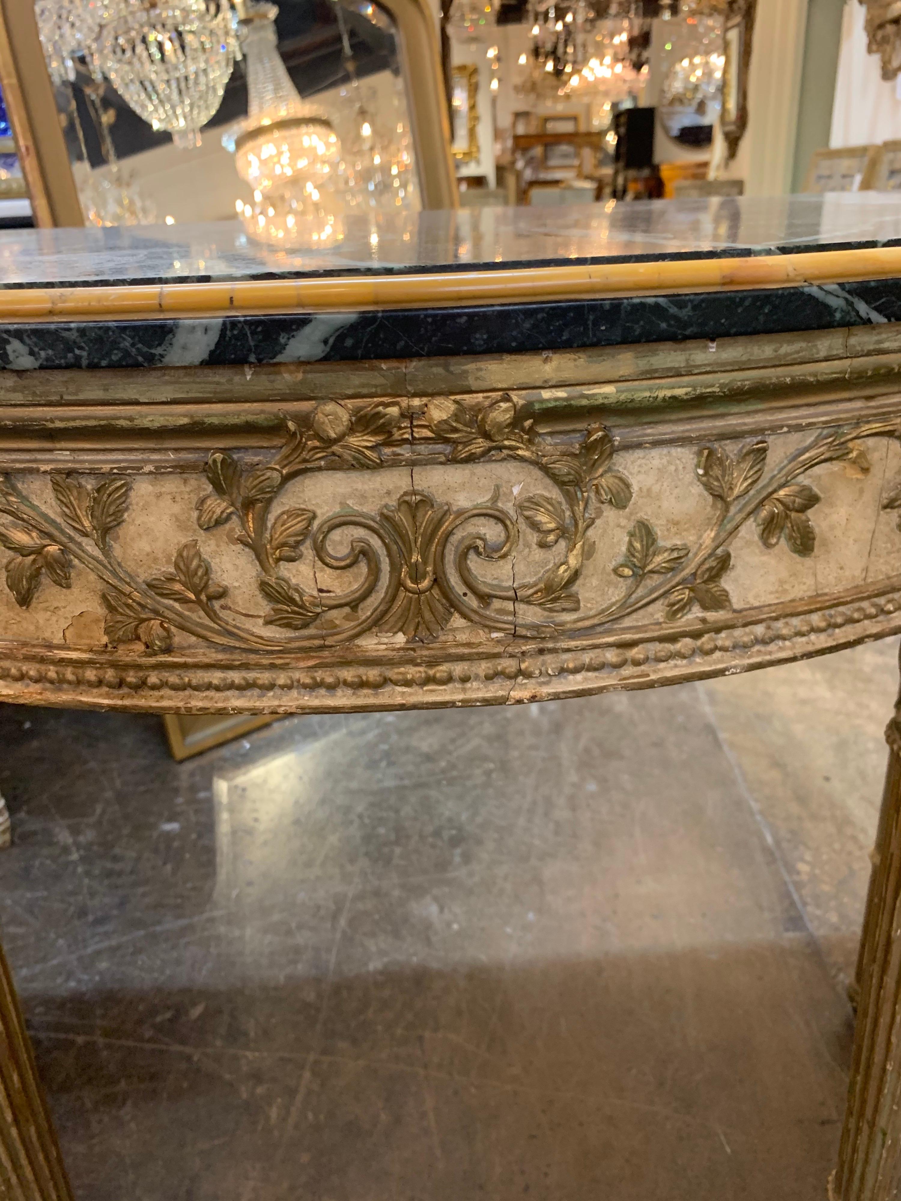 Pair of 19th Century French Louis XVI Style Parcel-Gilt Demi-Lune Consoles In Good Condition In Dallas, TX