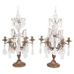 Paire de candélabres à six bras en cristal de roche de style Louis XVI français du 19e siècle