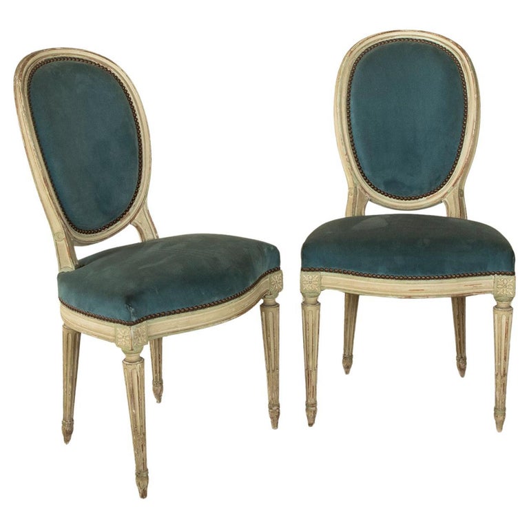 Pair of 19th Century French Louis XVI Style Side Chairs with Mohair ...