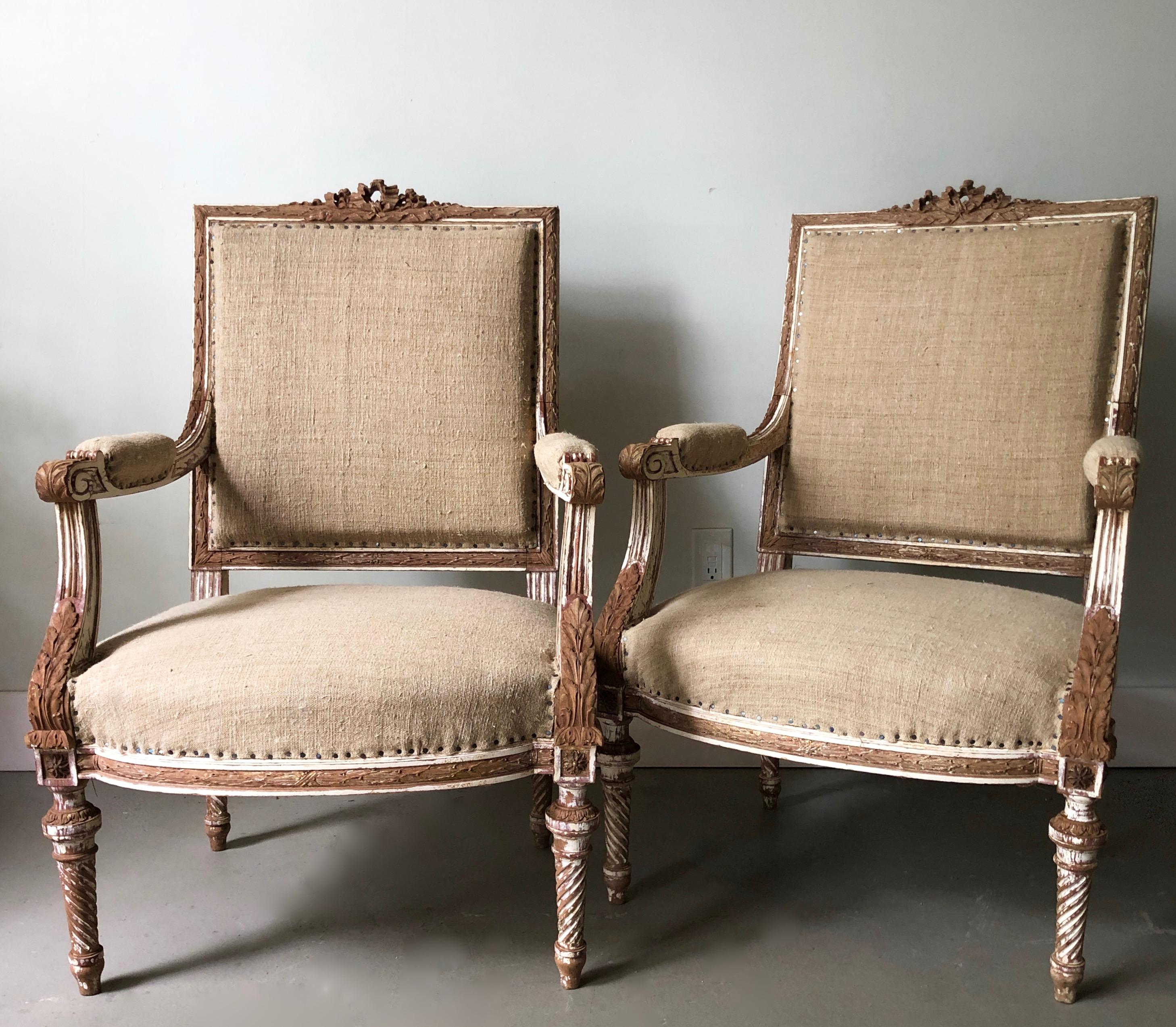 Pair of 19th Century French Louis XVI Style Square Back Armchairs In Good Condition In Charleston, SC