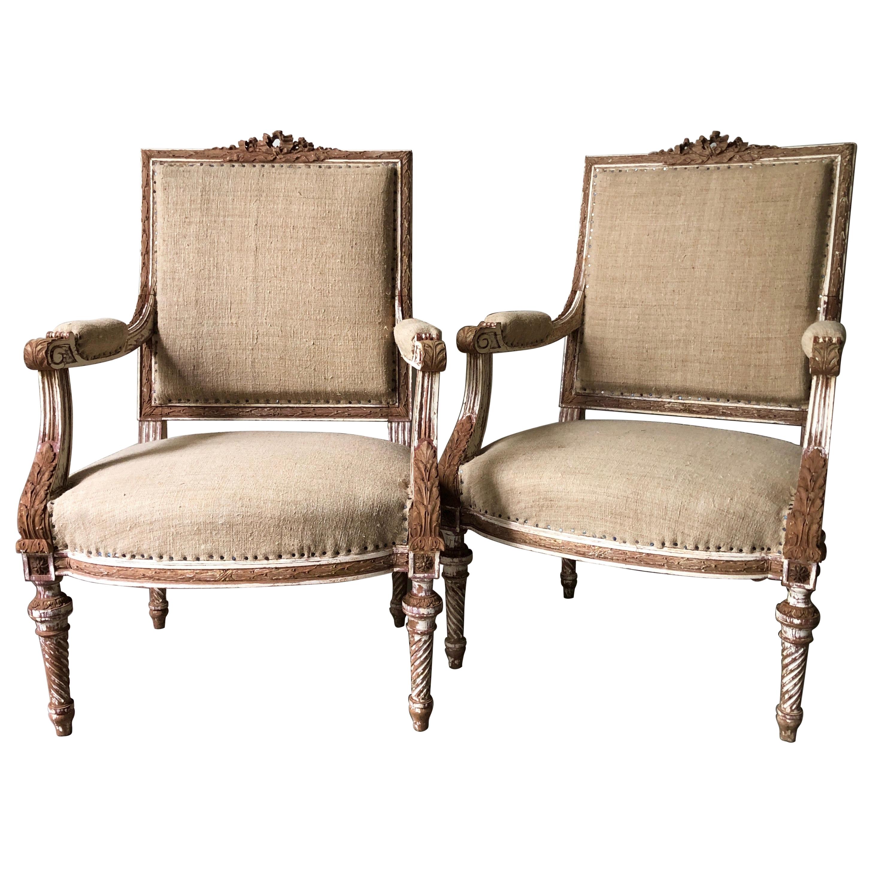 Pair of 19th Century French Louis XVI Style Square Back Armchairs