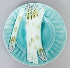 Pair of 19th Century French Luneville Majolica Turquoise Asparagus Plates