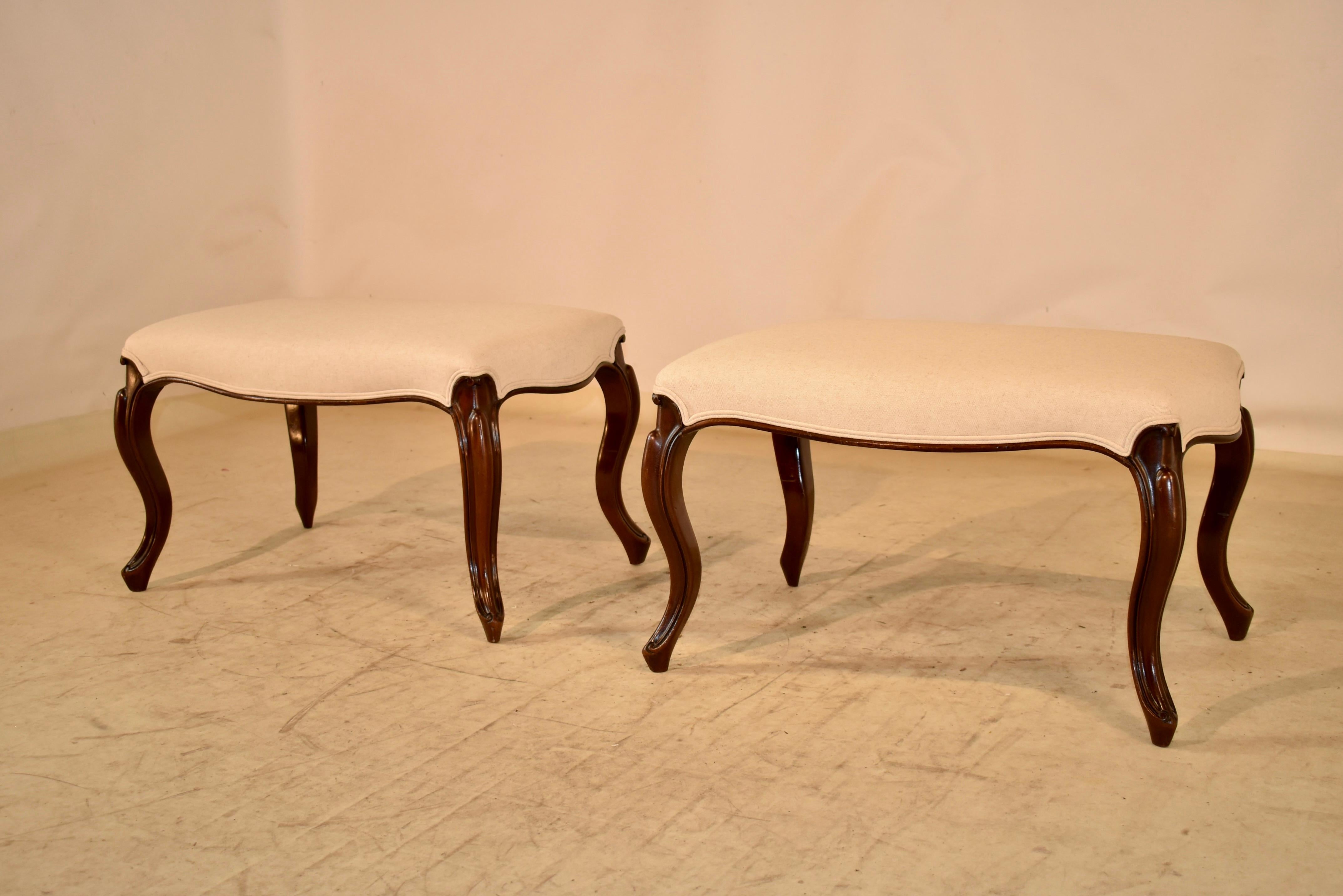 Linen Pair of 19th Century French Mahogany Benches For Sale