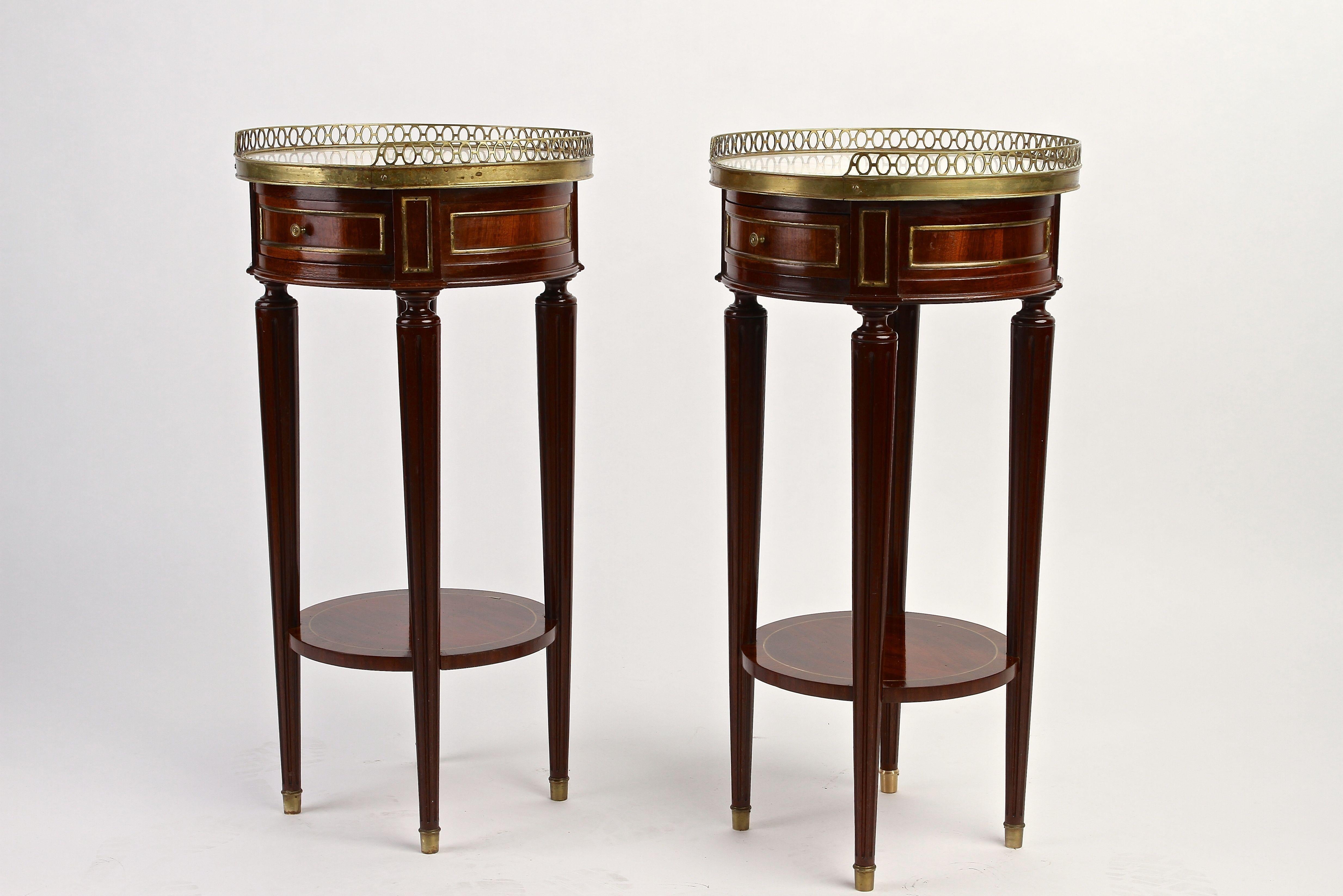 Brass Pair of 19th Century French Mahogany Gueridon/ Side Tables, France, circa 1870