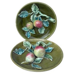 Pair Of 19th Century French Majolica Apples & Pears Platters Fives Lille