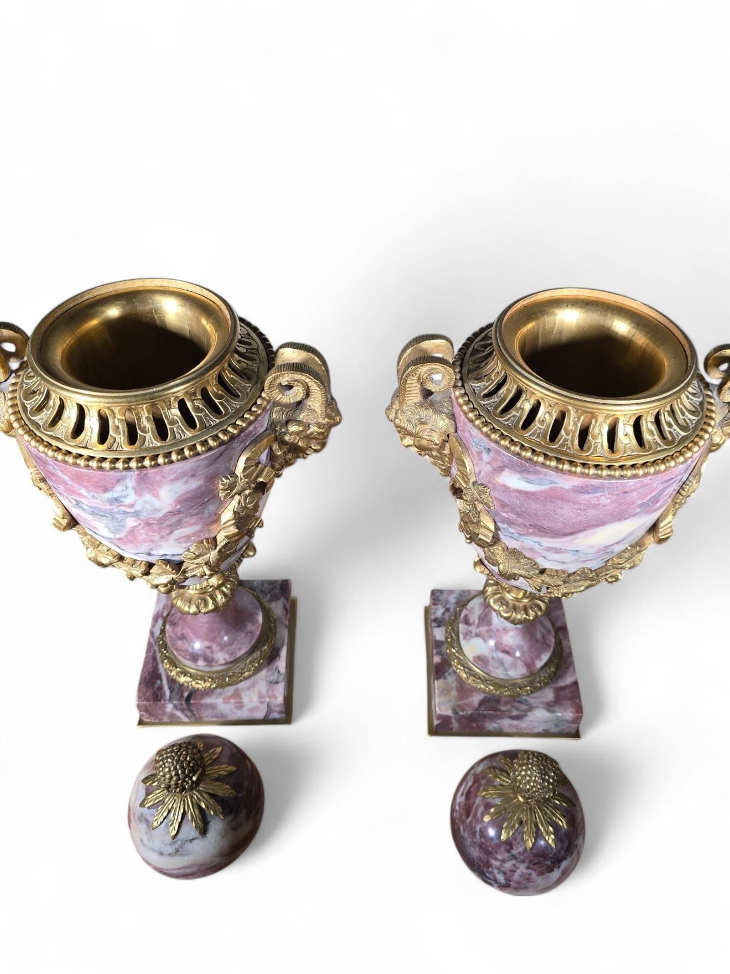 Coppia di vasi francesi del XIX secolo in marmo e bronzo dorato in vendita 5