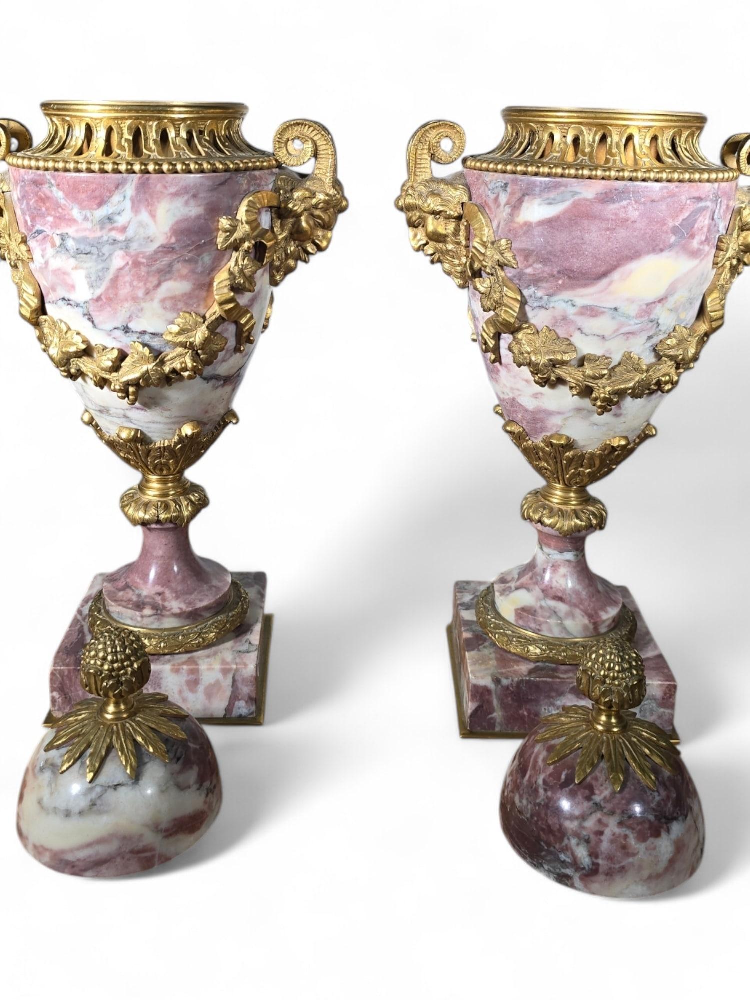 Coppia di vasi francesi del XIX secolo in marmo e bronzo dorato in vendita 7