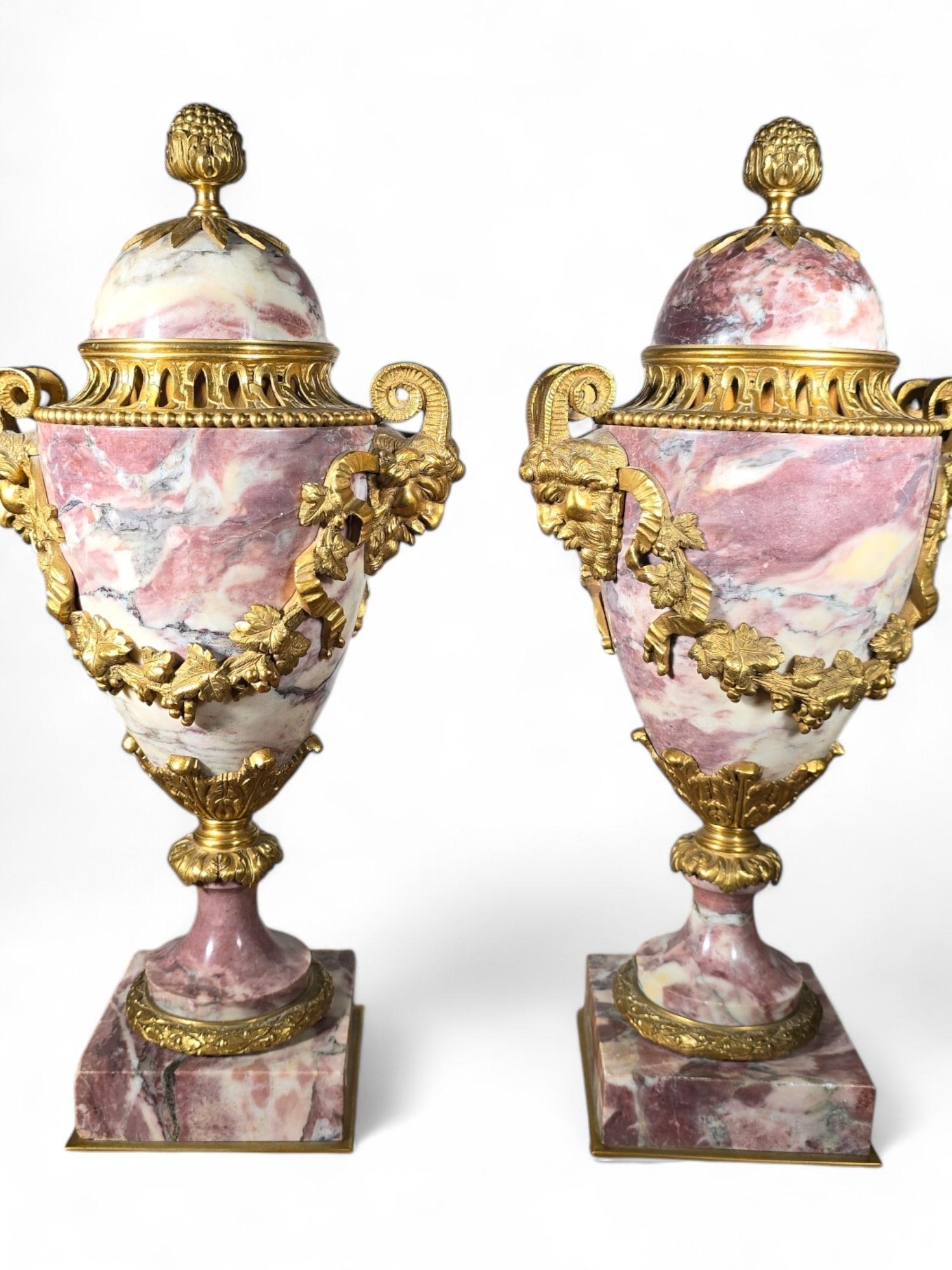 Coppia di vasi francesi del XIX secolo in marmo e bronzo dorato in vendita 8