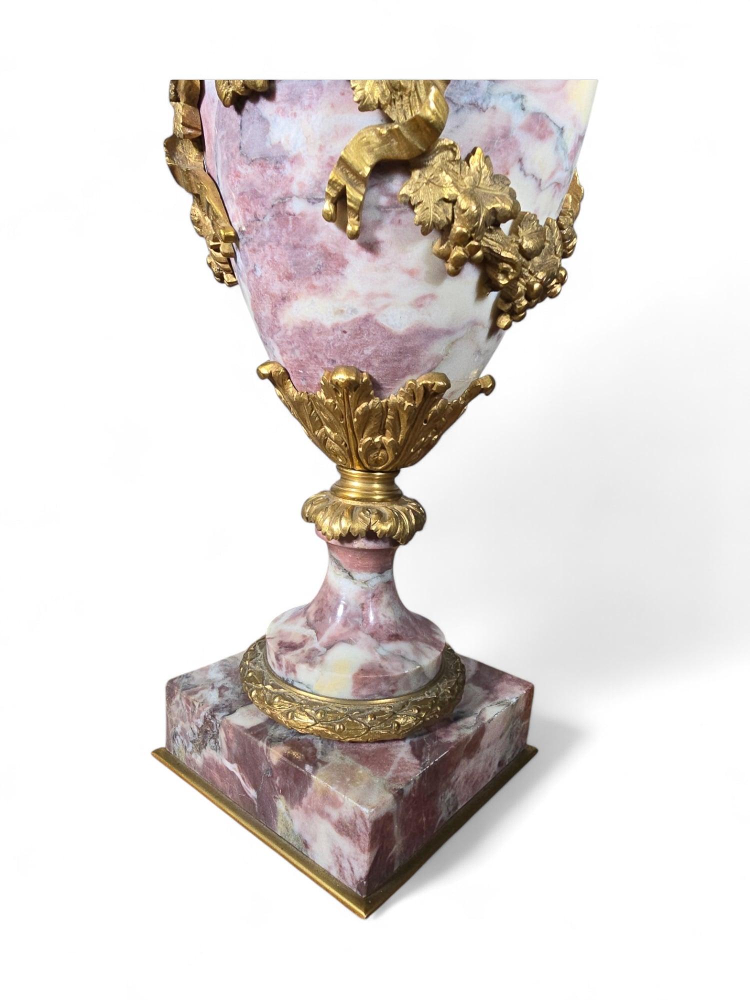 Coppia di vasi francesi del XIX secolo in marmo e bronzo dorato in vendita 3