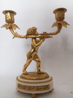 Pair of 19th Century French Marble Bronze and Gilt Bronze Candlesticks
