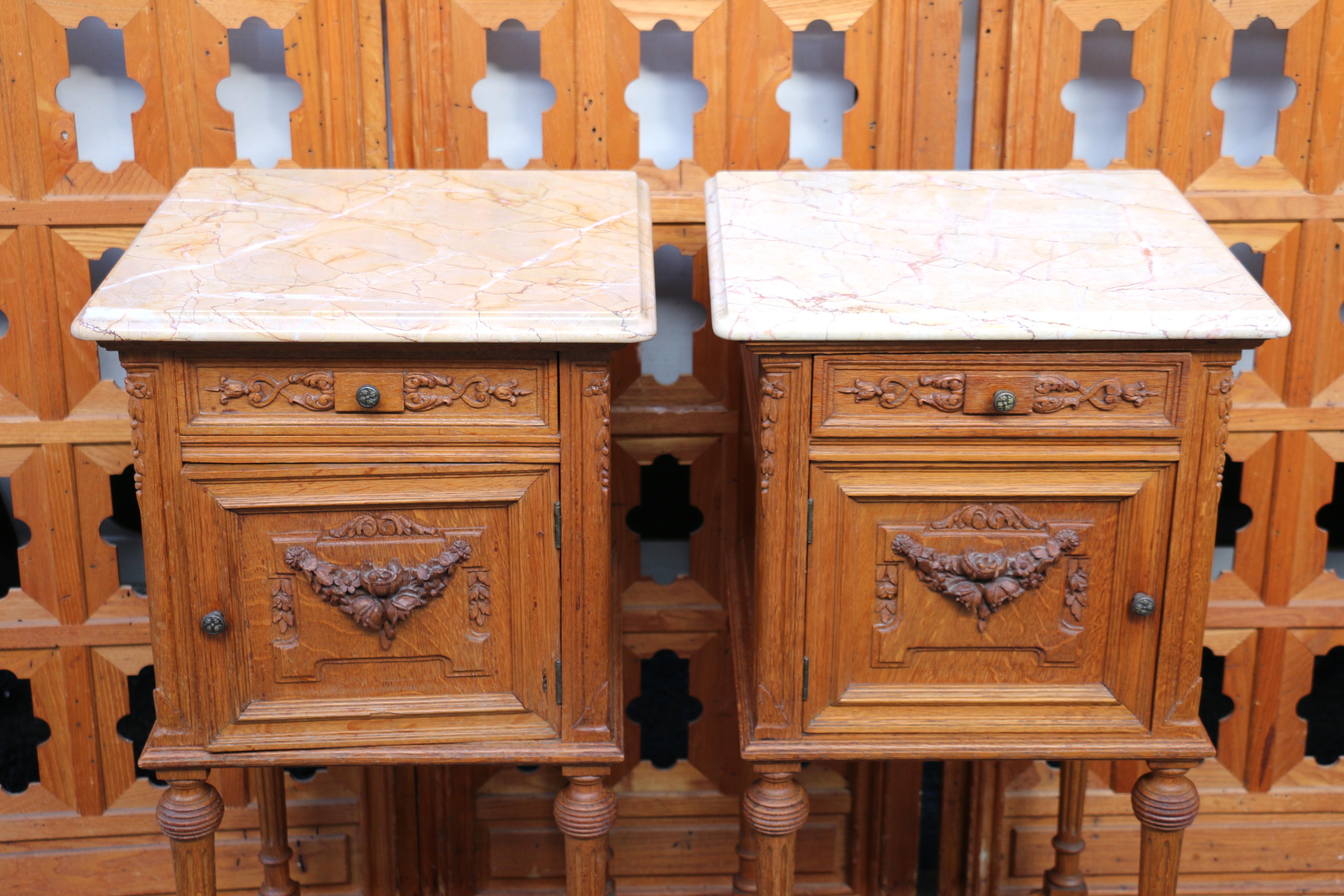 Pair of 19th Century French Marble Top Bedside Tables For Sale 6