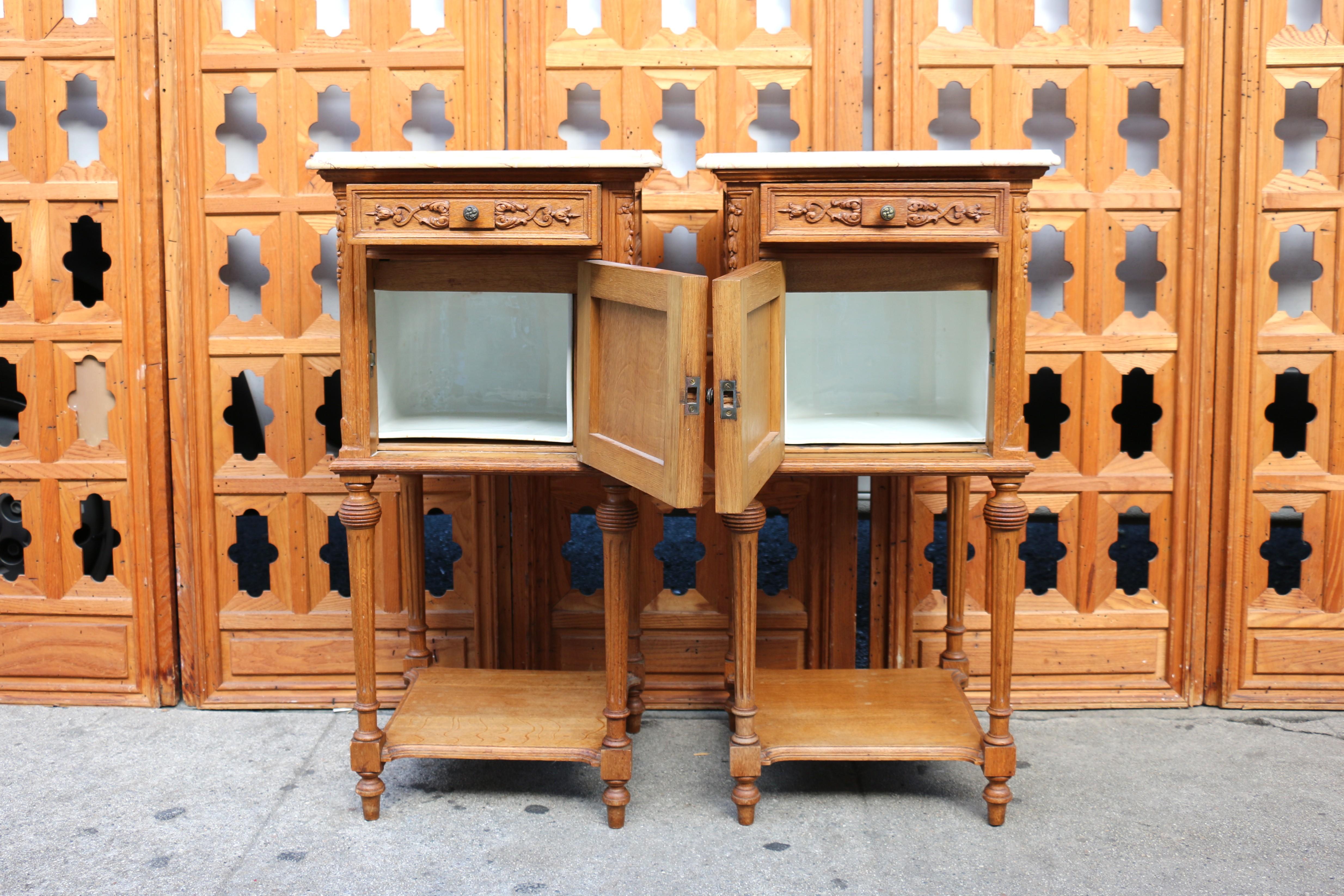 Pair of 19th Century French Marble Top Bedside Tables For Sale 11