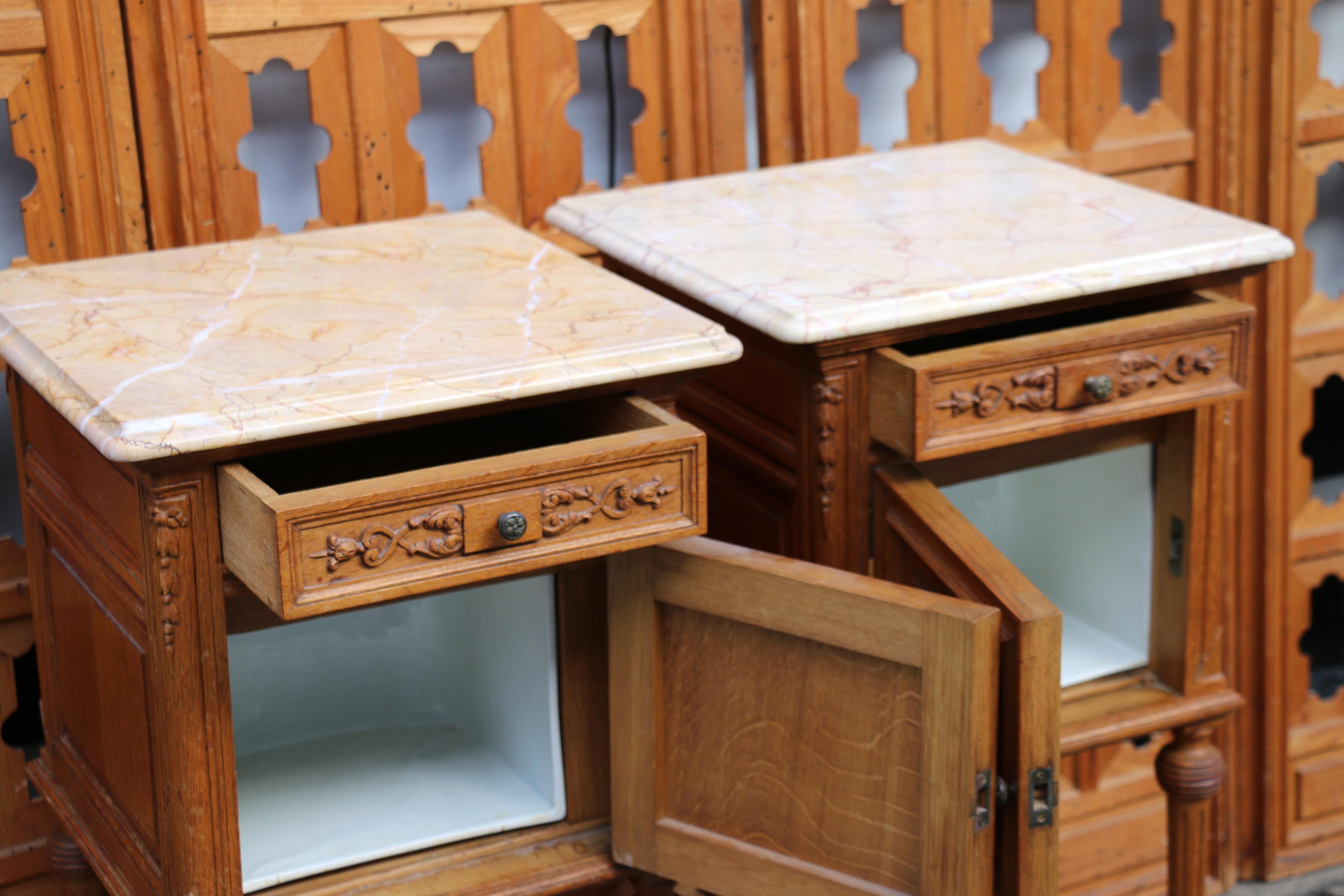Pair of 19th Century French Marble Top Bedside Tables For Sale 12