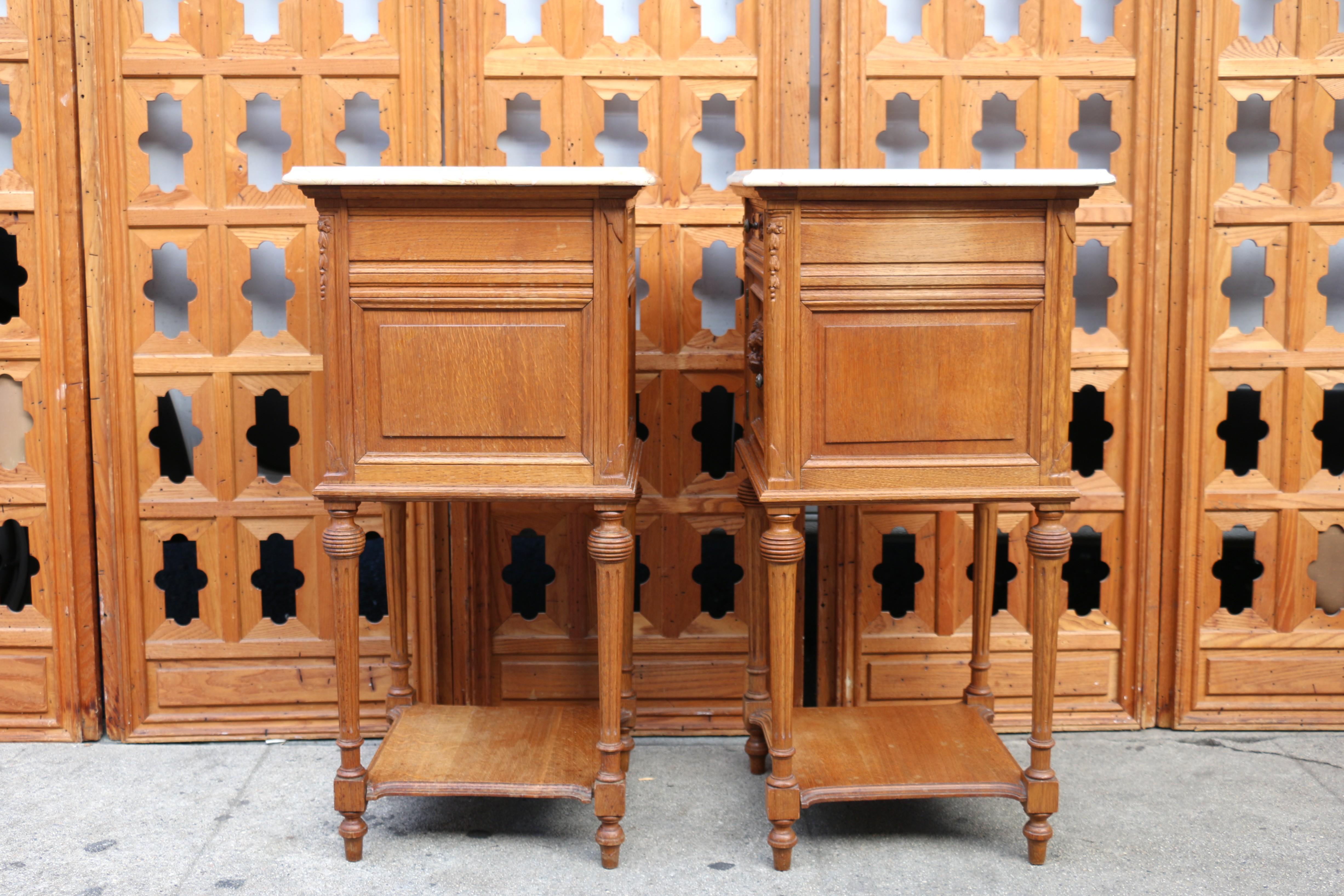 Pair of 19th Century French Marble Top Bedside Tables In Good Condition For Sale In North Hollywood, CA