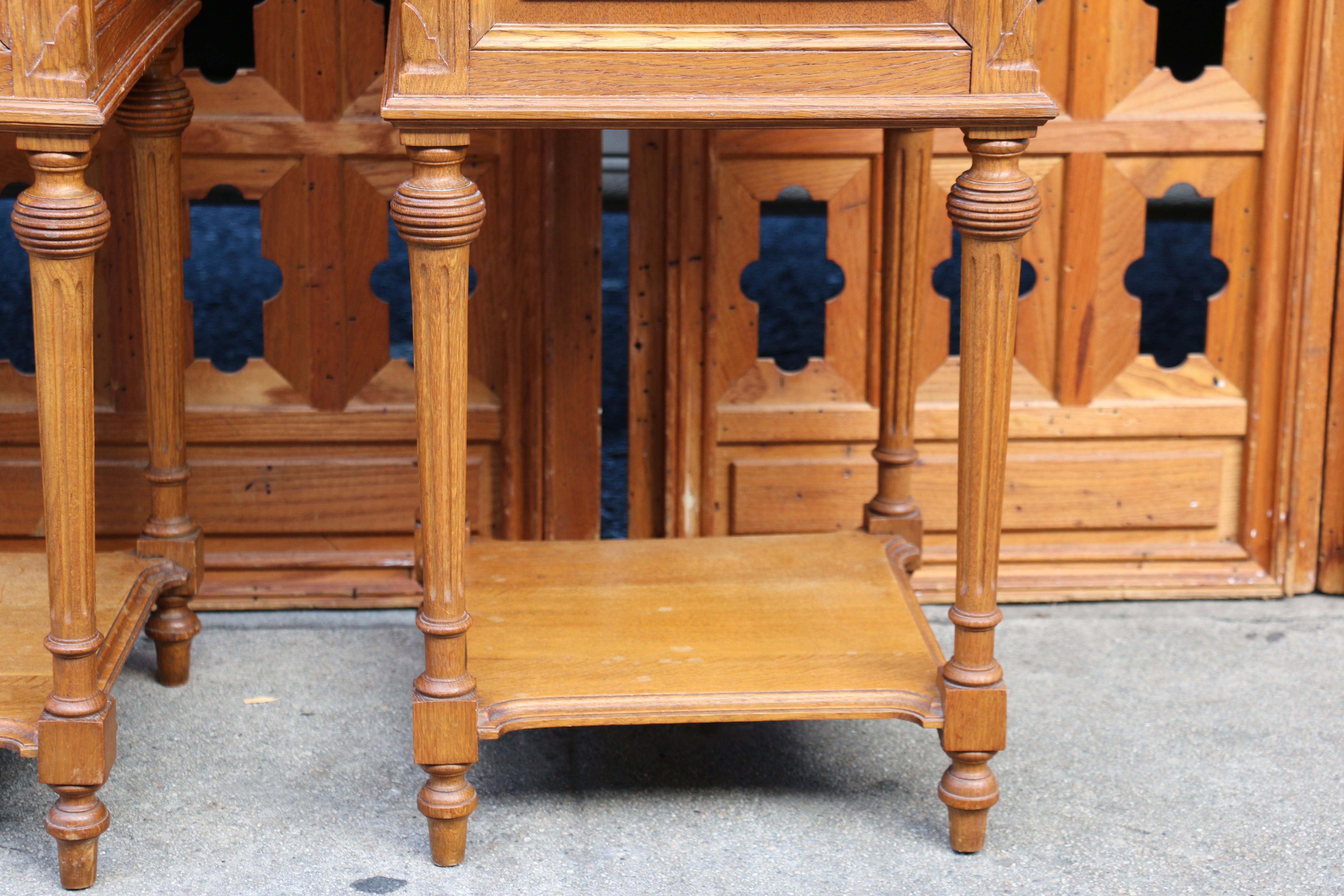 Pair of 19th Century French Marble Top Bedside Tables For Sale 2