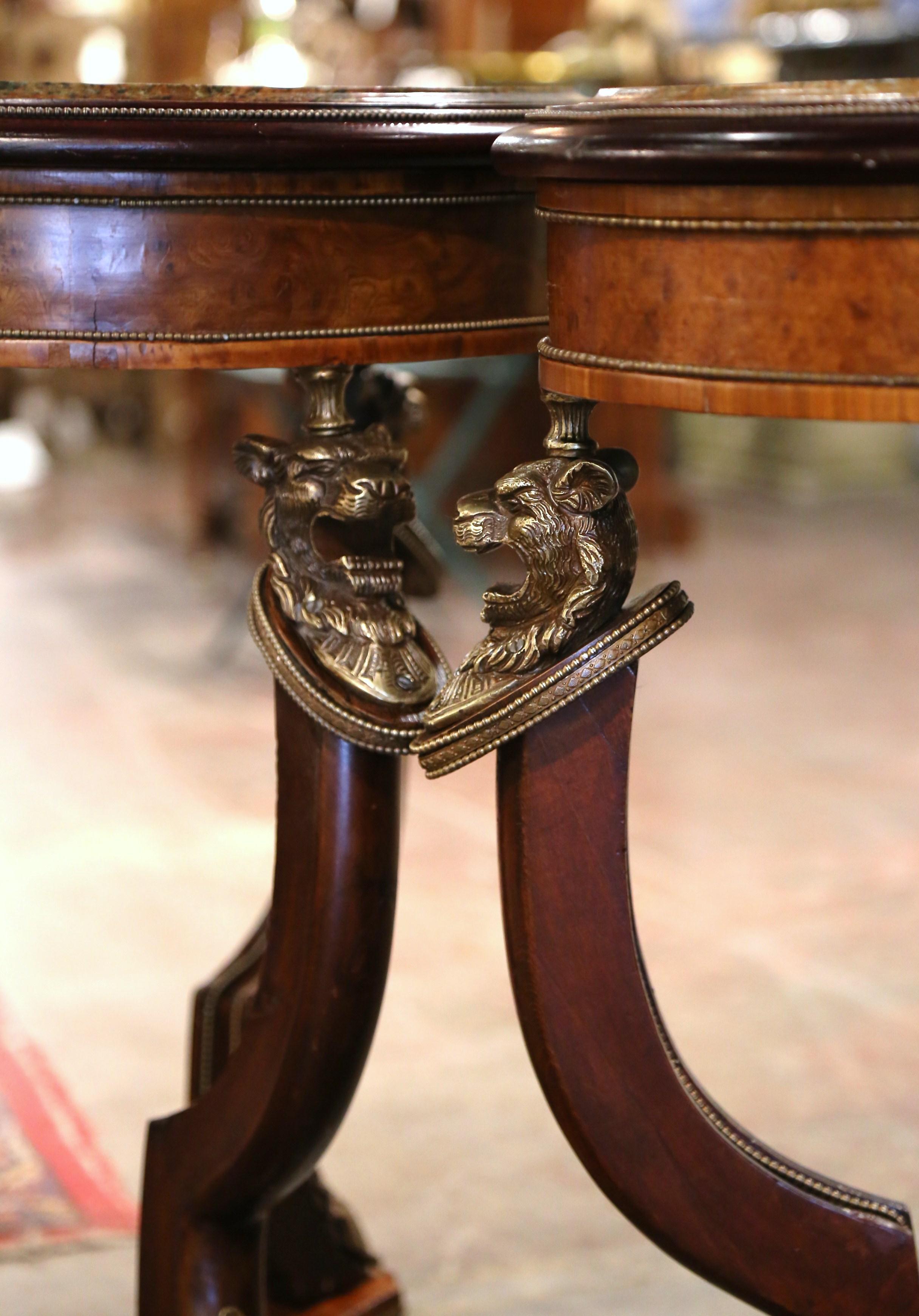 Pair of 19th Century French Marble Top Carved Burl Walnut Gueridon Tables For Sale 5