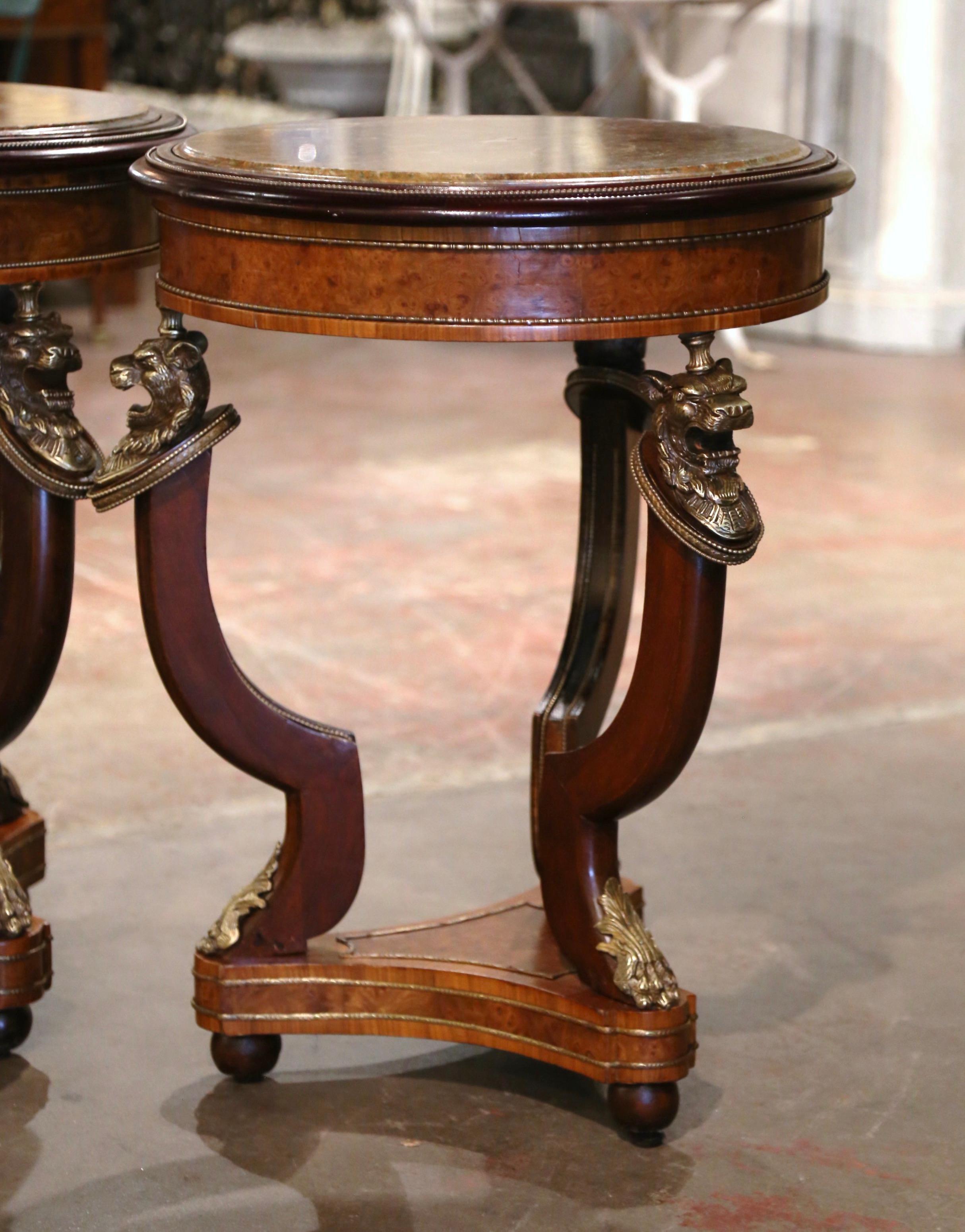 Pair of 19th Century French Marble Top Carved Burl Walnut Gueridon Tables For Sale 2