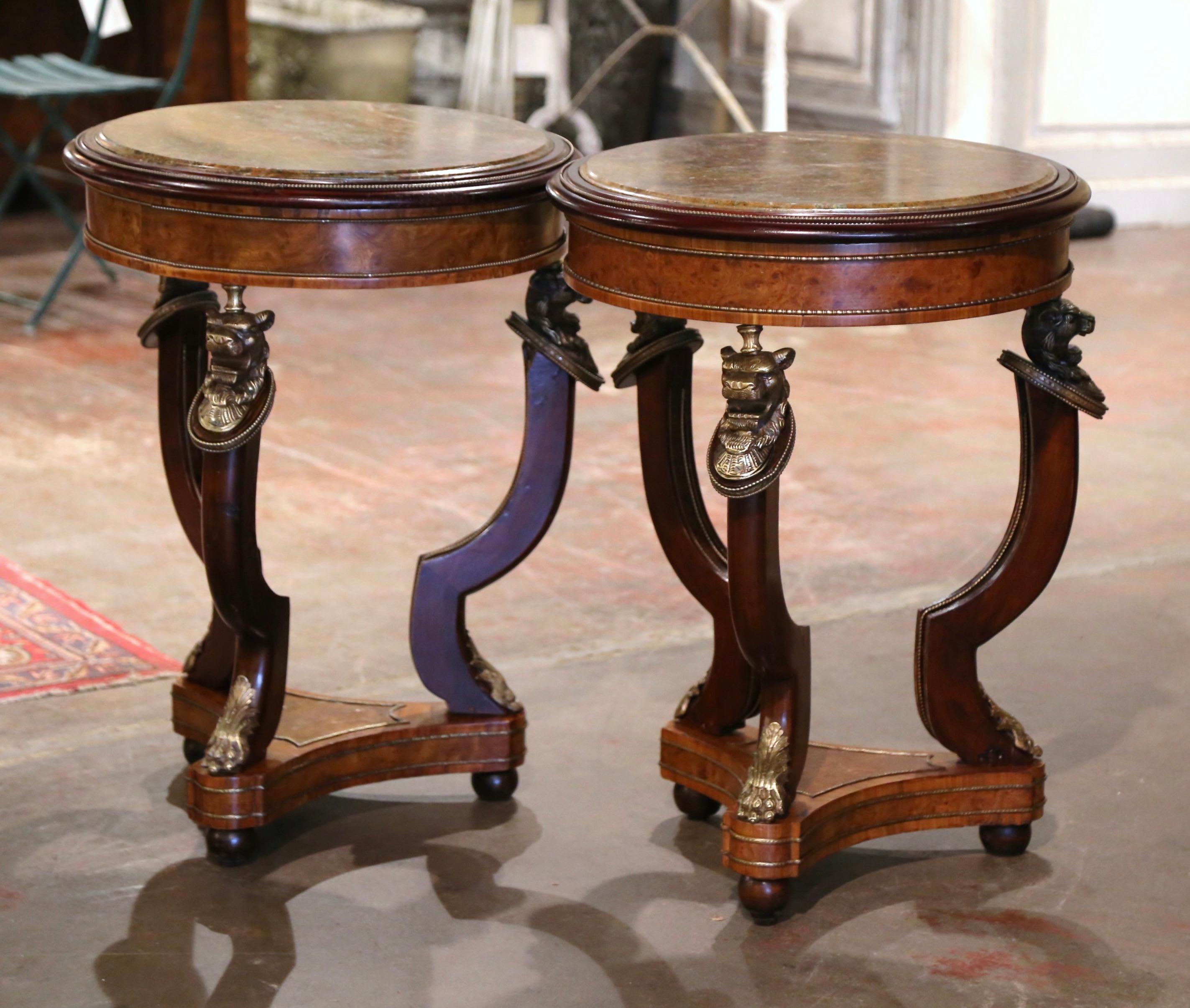 Pair of 19th Century French Marble Top Carved Burl Walnut Gueridon Tables For Sale 4