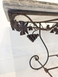 Pair of 19th Century French Marble Top Iron Consoles with Grape Detail