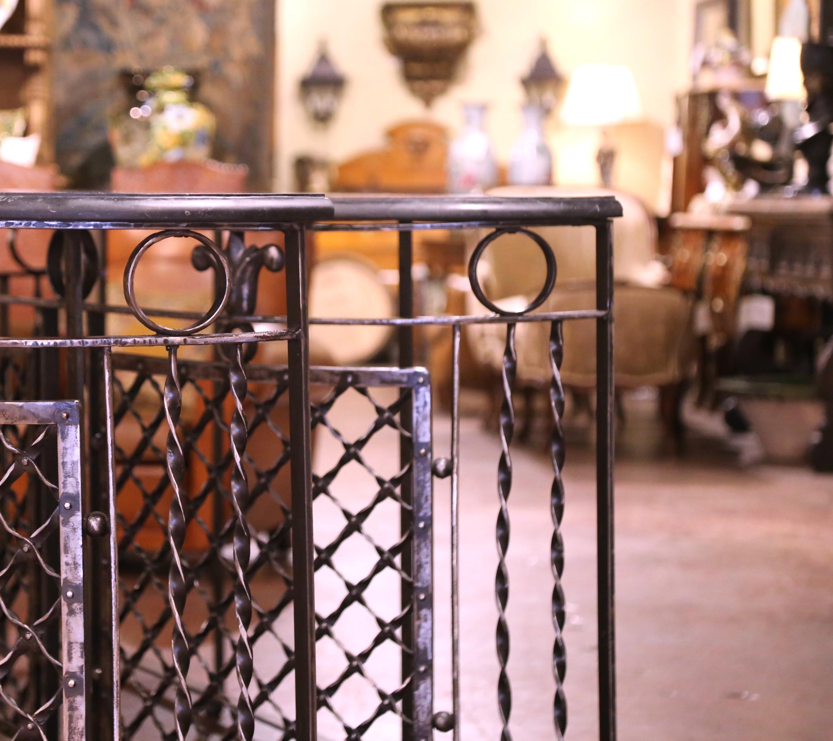 Pair of 19th Century French Marble Top Polished Iron Bow Front Console Tables In Good Condition For Sale In Dallas, TX