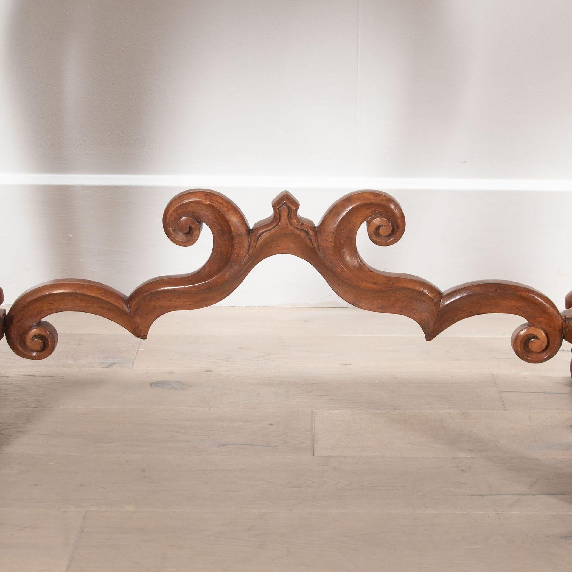 Pair of 19th Century French Marble Top Walnut Console Tables For Sale 2