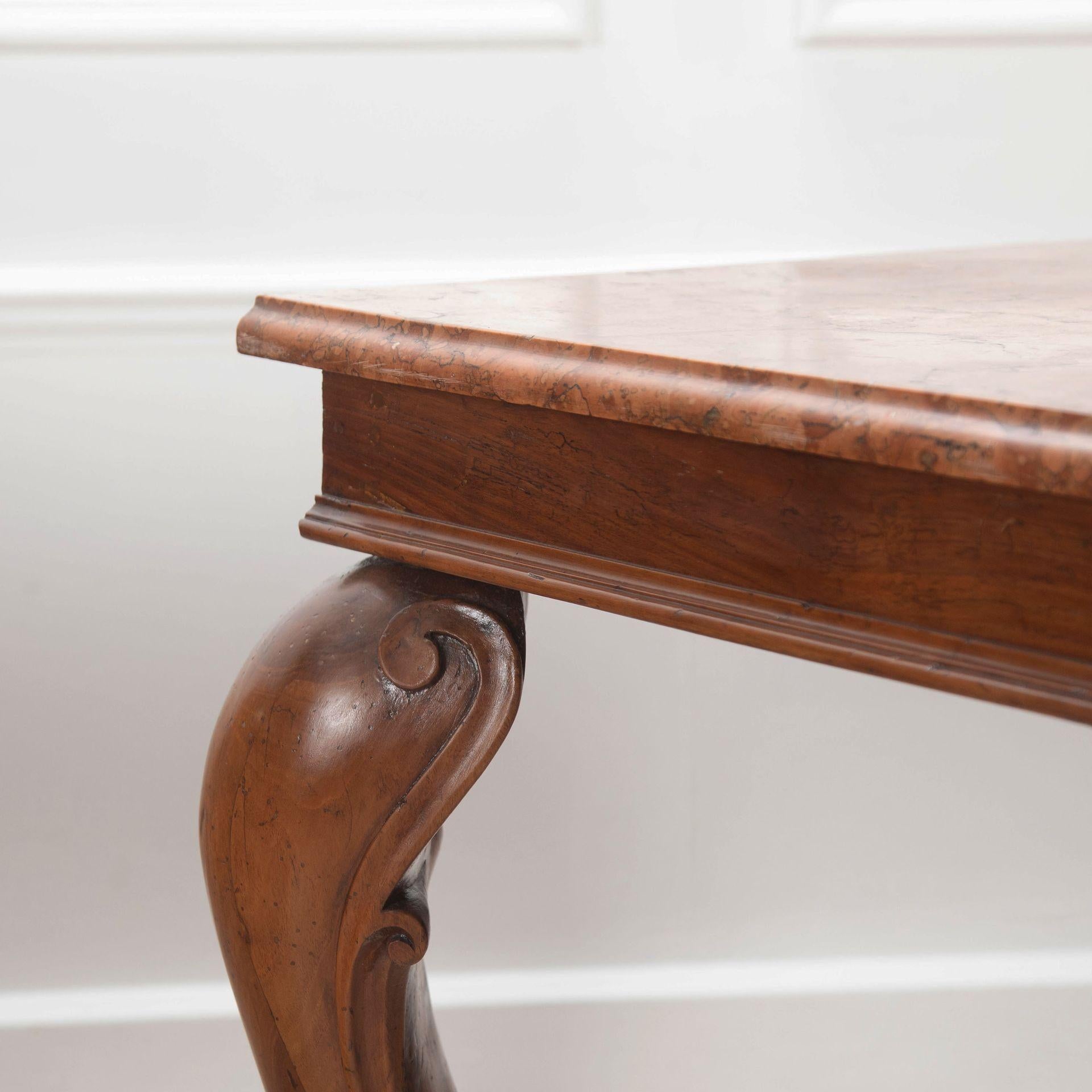 Pair of 19th Century French Marble Top Walnut Console Tables For Sale 6