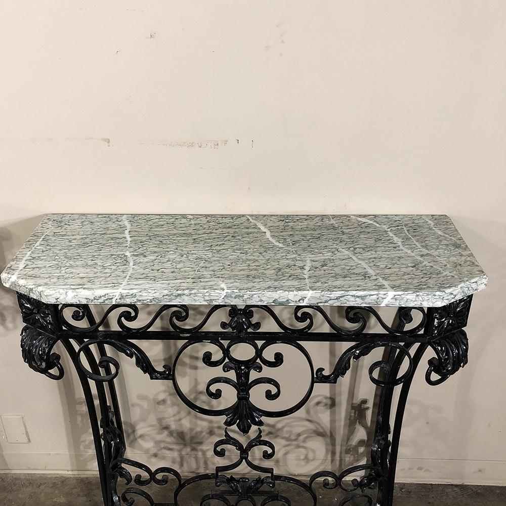 Pair of 19th Century French Marble-Top Wrought Iron Hand-Forged Consoles 5
