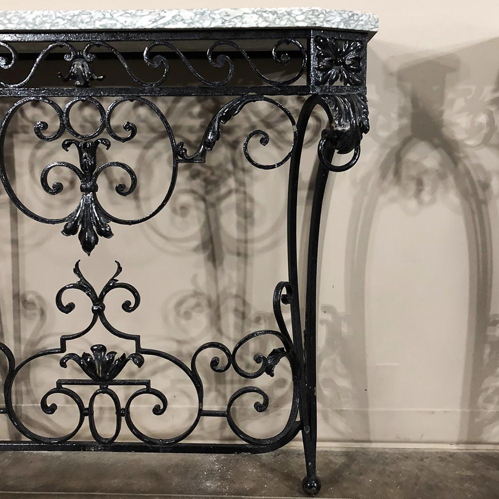 Pair of 19th Century French Marble-Top Wrought Iron Hand-Forged Consoles 1