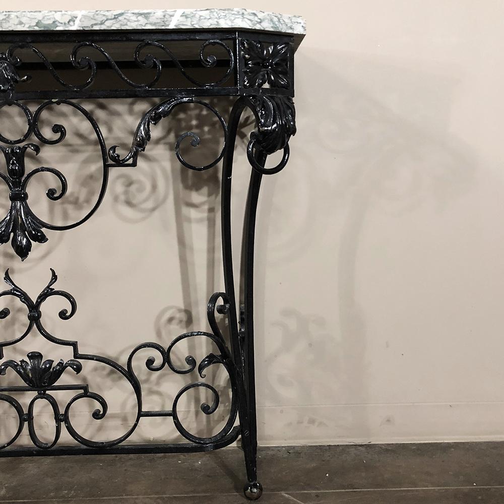 Pair of 19th Century French Marble-Top Wrought Iron Hand-Forged Consoles 3